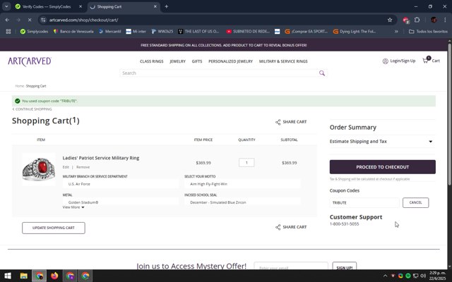 ArtCarved checkout page showing ArtCarved coupon code box | Screenshot taken by SimplyCodes community member on Jun 22, 2025