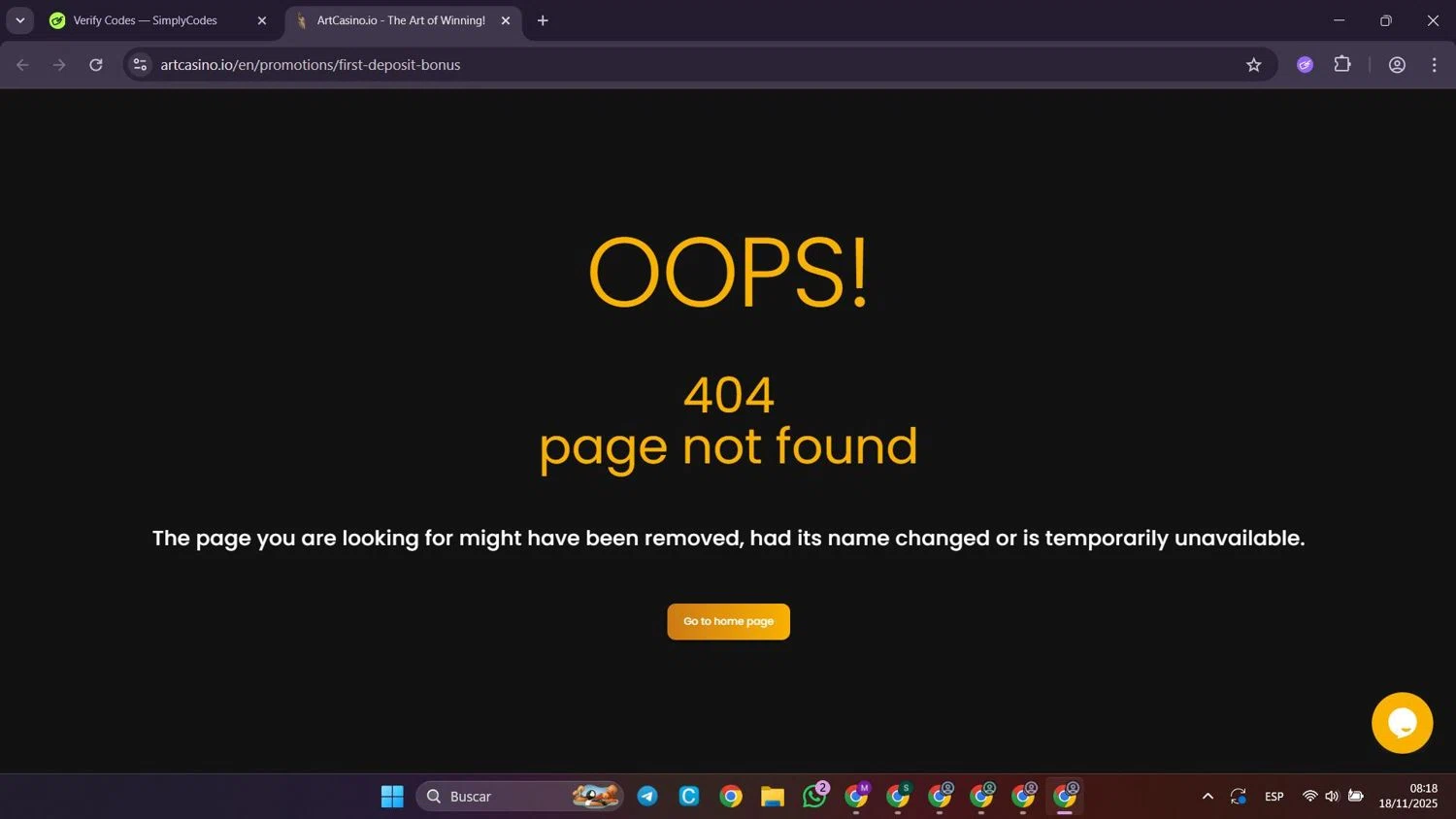 Art Casino promo code screenshot showing code ART1 applied at Art Casino checkout page. Uploaded by SimplyCodes community member Puppet on Nov 18, 2025
