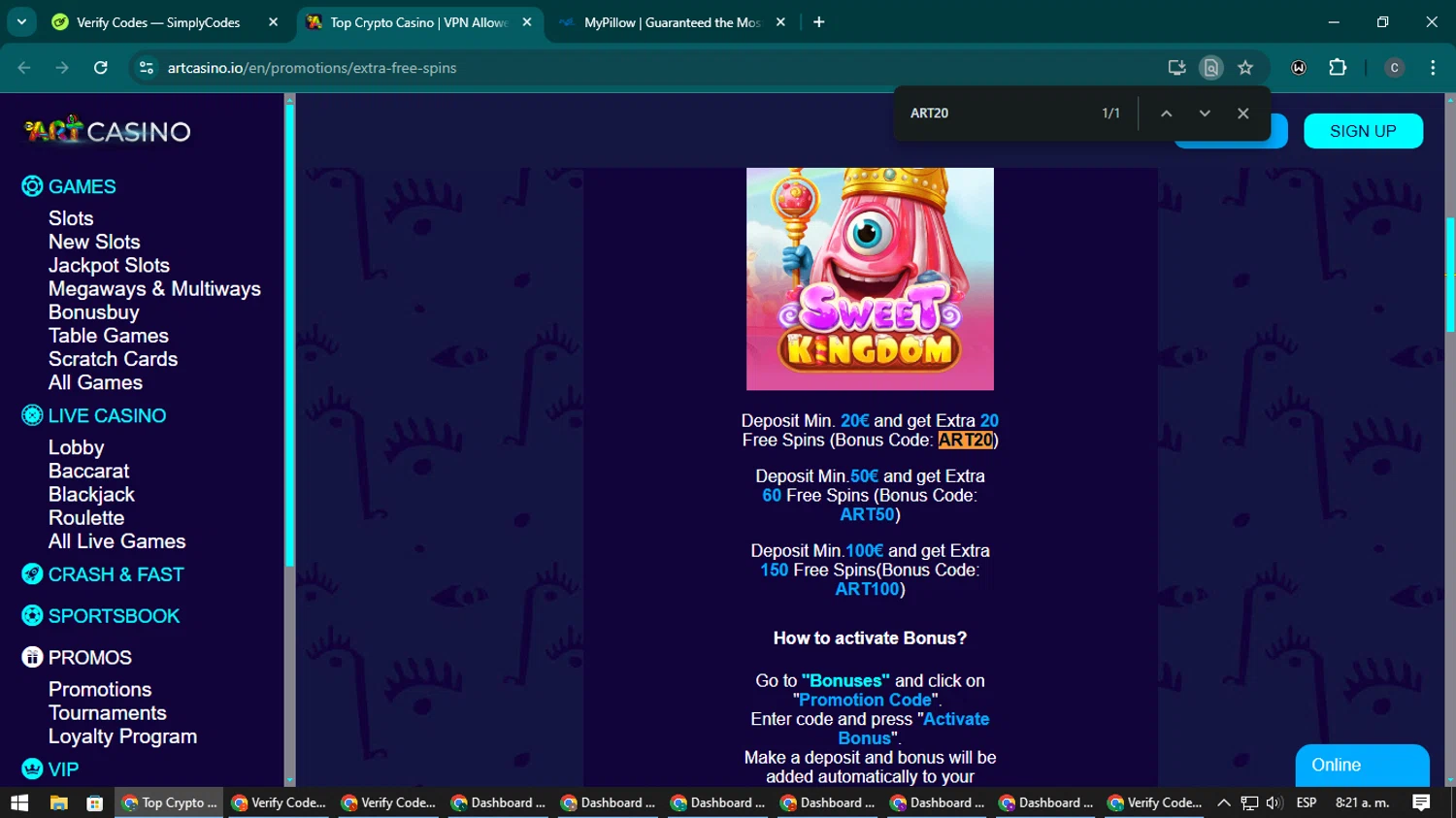 Art Casino checkout page showing Art Casino promo code box | Screenshot taken by SimplyCodes community member on Oct 25, 2024