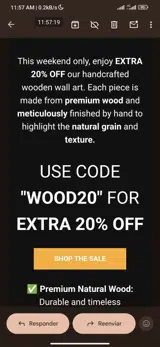 WOOD20 coupon verification screenshot