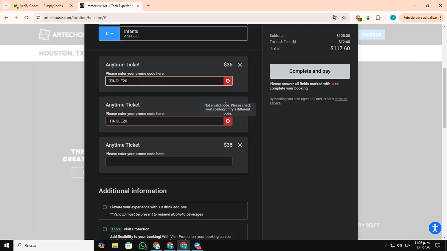 Artec House promo code screenshot showing code TINGLE20 applied at Artec House checkout page. Uploaded by SimplyCodes community member CouponSage4959 on Jan 19, 2025