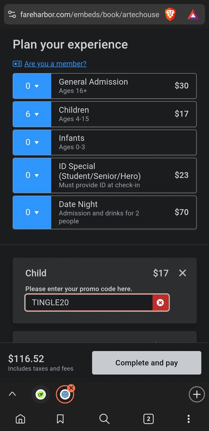 Artec House promo code screenshot showing code TINGLE20 applied at Artec House checkout page. Uploaded by SimplyCodes community member ScanPioneer7706 on Jan 19, 2025