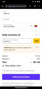 LIFESTYLE coupon verification screenshot