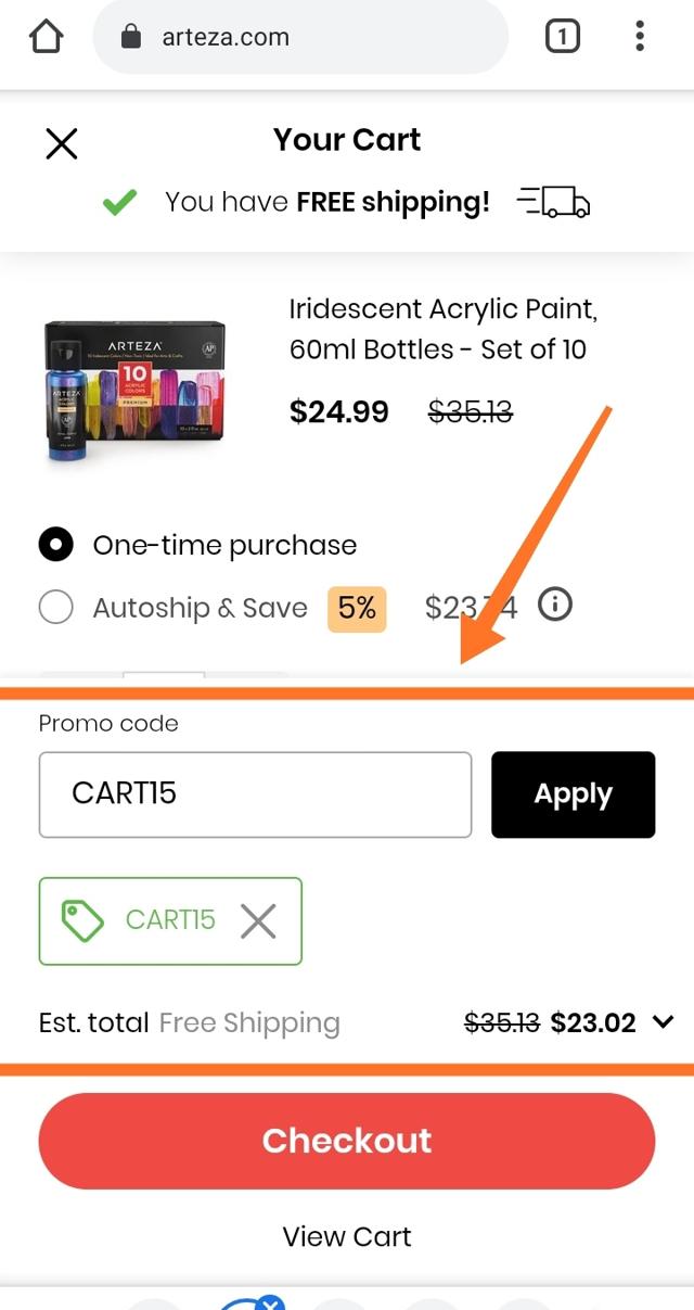 Arteza checkout page showing Arteza promo code box | Screenshot taken by SimplyCodes community member on May 6, 2021