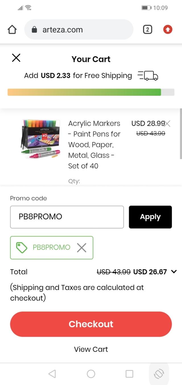 Arteza checkout page showing Arteza promo code box | Screenshot taken by SimplyCodes community member on Jul 26, 2021