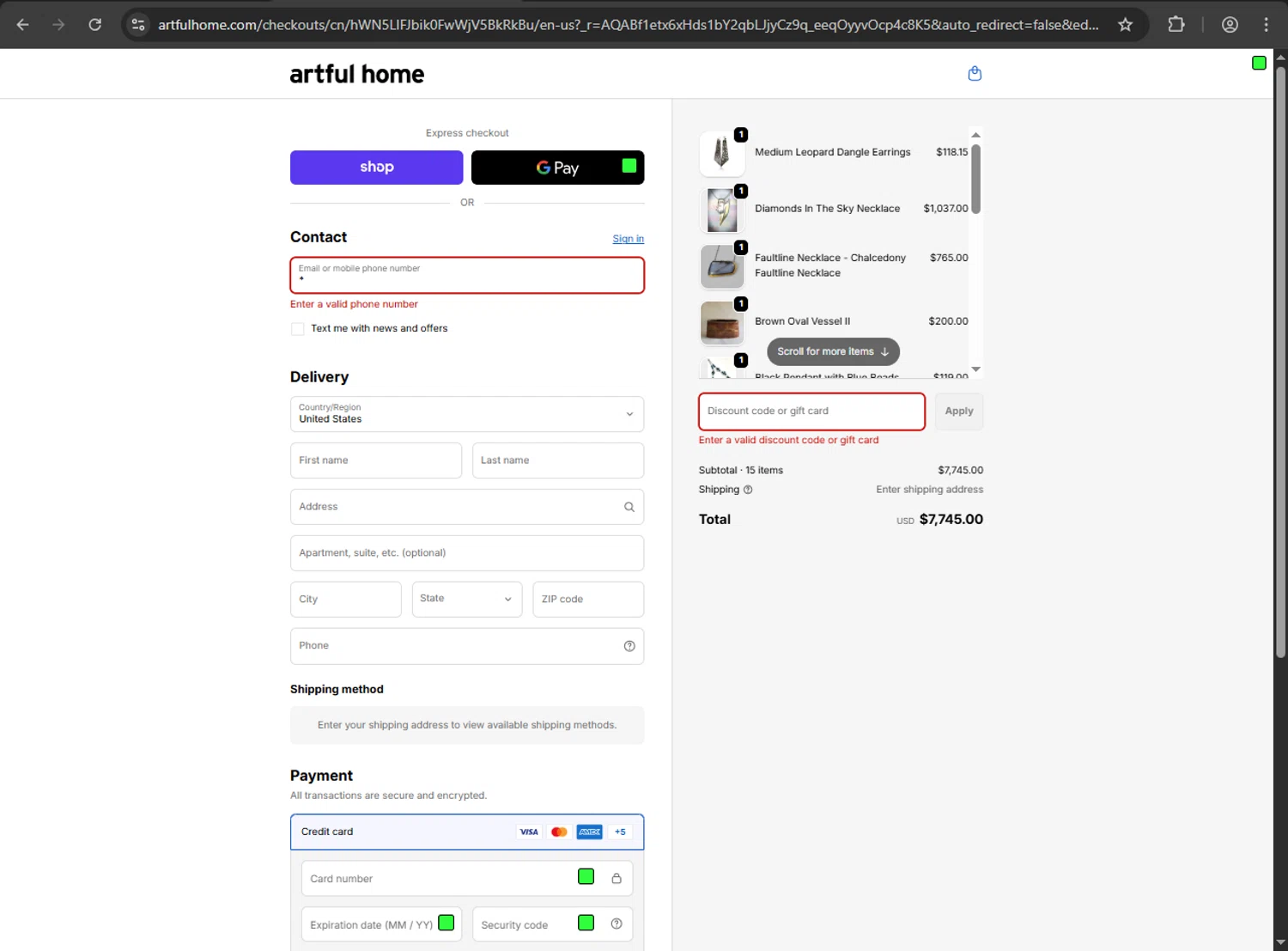Artful Home promo code screenshot showing code YOURGIFT50 applied at Artful Home checkout page. Uploaded by SimplyCodes community member anthonyramirez1 on Nov 16, 2025