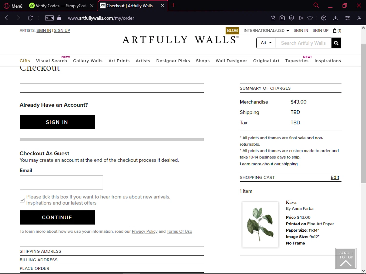 Artfully Walls promo code screenshot showing code FLASH applied at Artfully Walls checkout page. Uploaded by SimplyCodes community member CleverAdmiral2537 on Jan 12, 2025