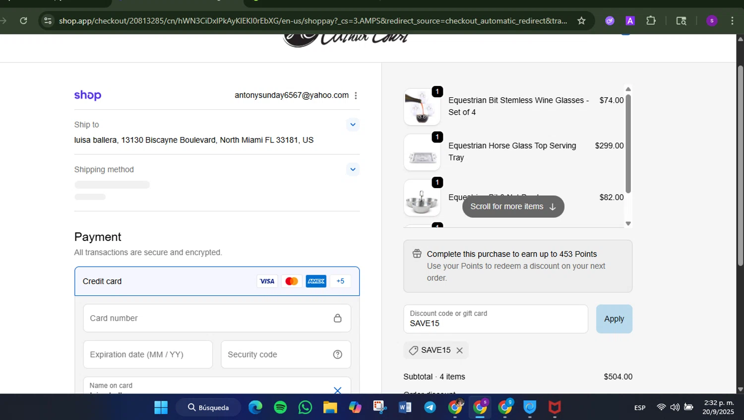 Arthur Court Designs promo code screenshot showing code SAVE15 applied at Arthur Court Designs checkout page. Uploaded by SimplyCodes community member Lamadama on Sep 20, 2025