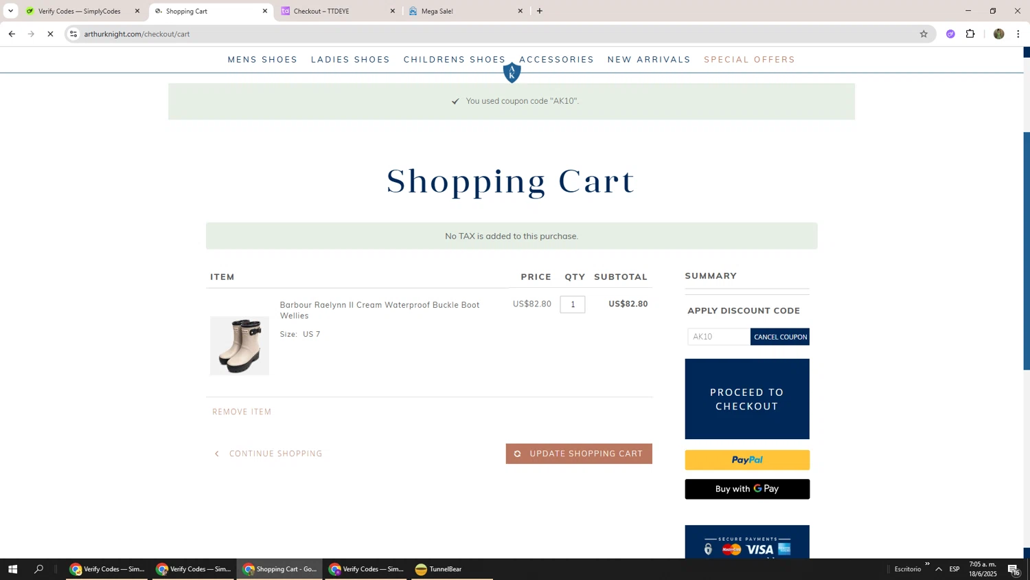 Arthur Knight discount code screenshot showing code AK10 applied at Arthur Knight checkout page. Uploaded by SimplyCodes community member Phoenix585 on Jun 18, 2025