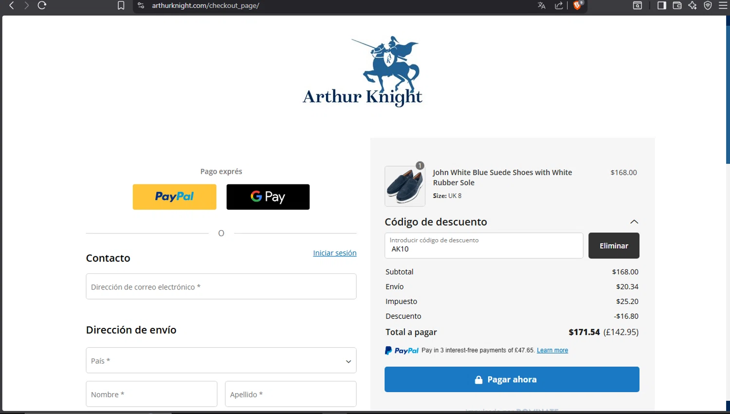 Arthur Knight checkout page showing Arthur Knight discount code box | Screenshot taken by SimplyCodes community member on Jan 4, 2026