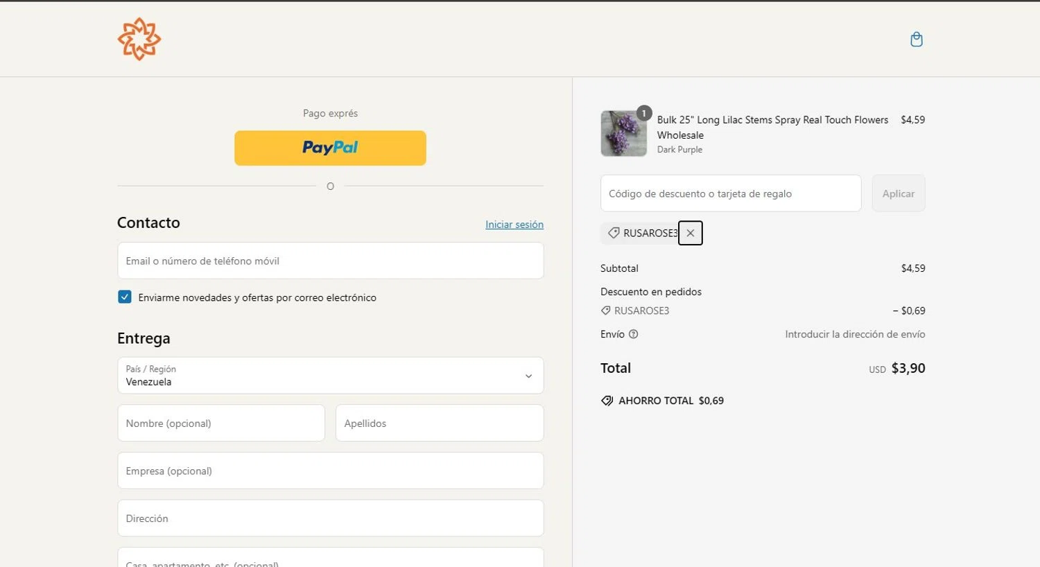 Artificial Merch discount code screenshot showing code RUSAROSE3 applied at Artificial Merch checkout page. Uploaded by SimplyCodes community member LUAR777 on Mar 6, 2025