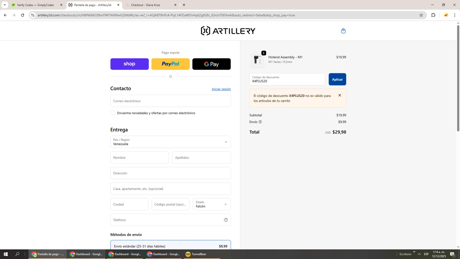 Artillery3d promo code screenshot showing code X4PLUS20 applied at Artillery3d checkout page. Uploaded by SimplyCodes community member Richard251 on Dec 12, 2025