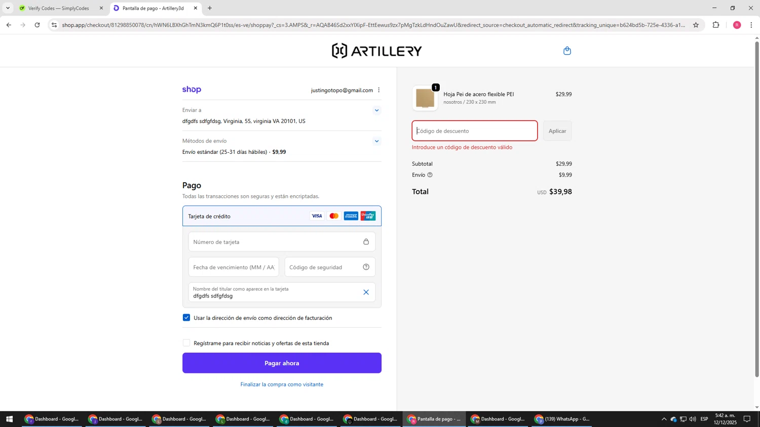 Artillery3d promo code screenshot showing code M1CYBER50 applied at Artillery3d checkout page. Uploaded by SimplyCodes community member TTTT55 on Dec 12, 2025
