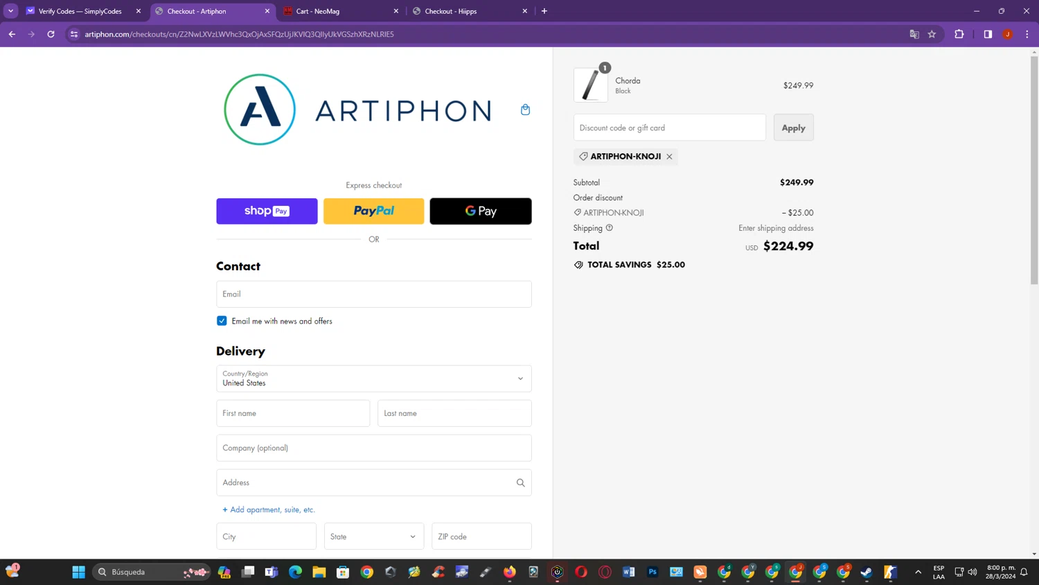 where to use Arturia promo code box