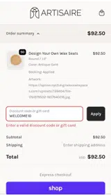 WELCOME10 coupon verification screenshot