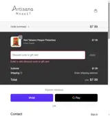 Artisana Market coupon verification screenshot