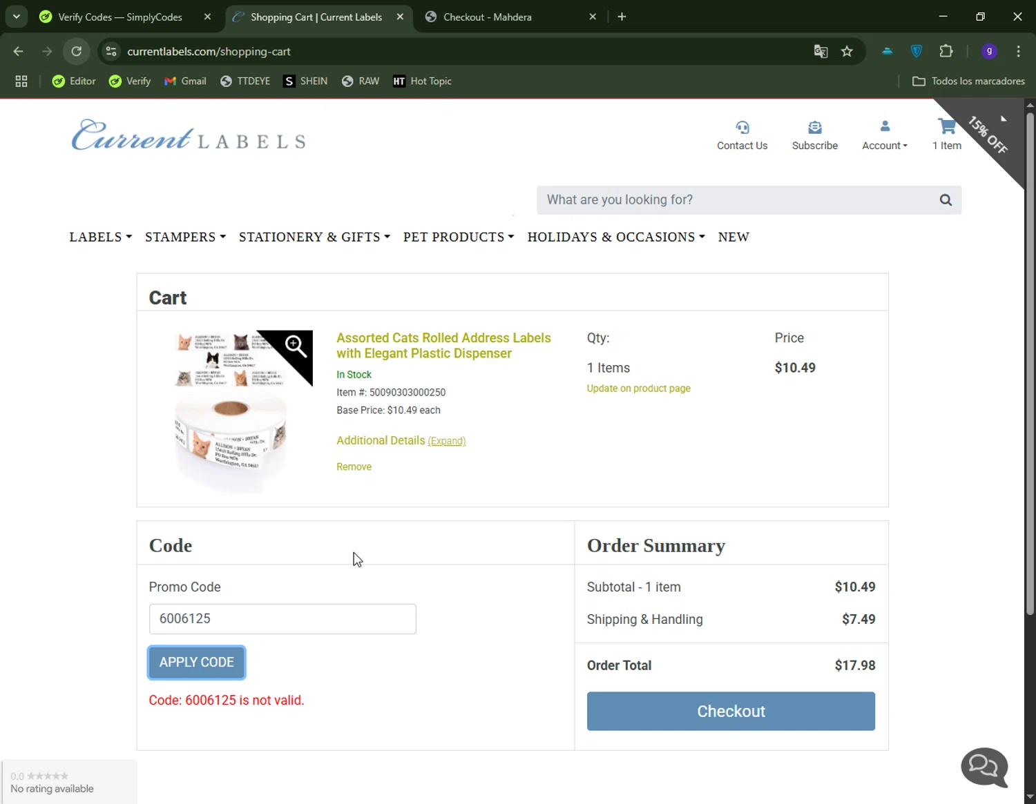 Artistic Labels promo code screenshot showing code 6006125 applied at Artistic Labels checkout page. Uploaded by SimplyCodes community member CapitanCentella on Apr 23, 2025