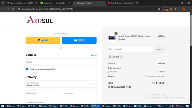 Artisul checkout page showing Artisul promo code box | Screenshot taken by SimplyCodes community member on Aug 30, 2025