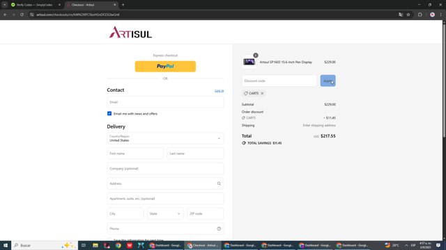 Artisul checkout page showing Artisul promo code box | Screenshot taken by SimplyCodes community member on Sep 3, 2025