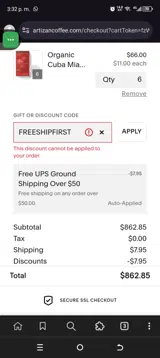 FREESHIPFIRST coupon verification screenshot