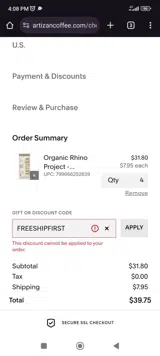 FREESHIPFIRST coupon verification screenshot