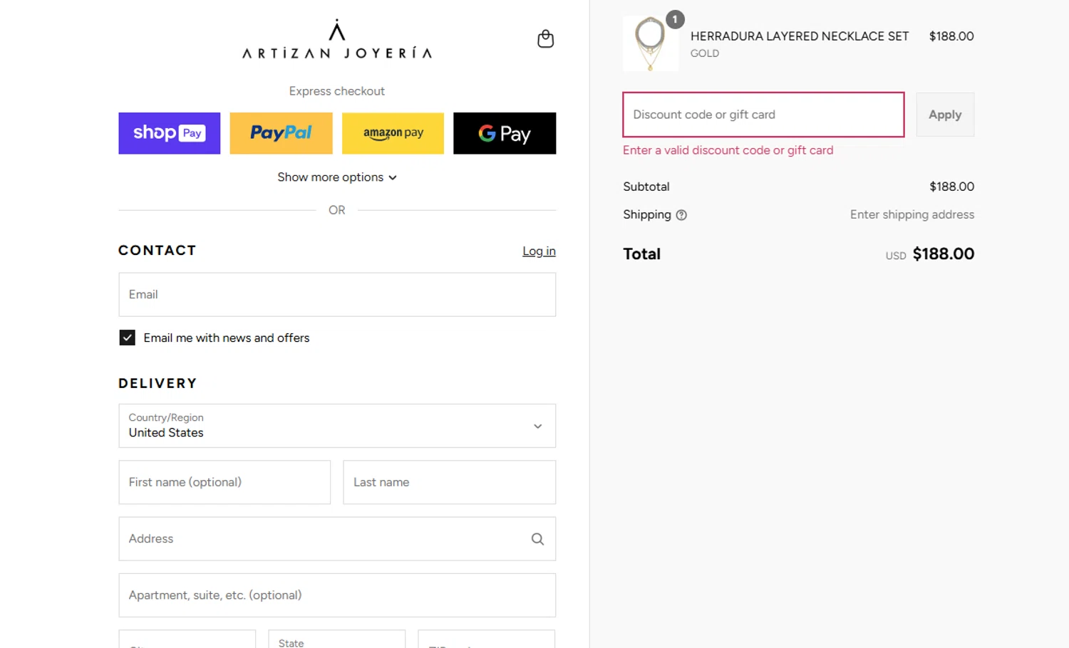 Artizan Joyeria coupon code screenshot showing code 10%OFF applied at Artizan Joyeria checkout page. Uploaded by SimplyCodes community member VictoriousFinder8211 on Jul 29, 2025