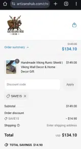 Artisan Hub coupon verification screenshot
