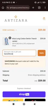 Save20now coupon verification screenshot