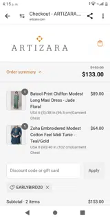 EARLYBIRD20 coupon verification screenshot