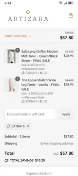 EXTRA15 coupon verification screenshot