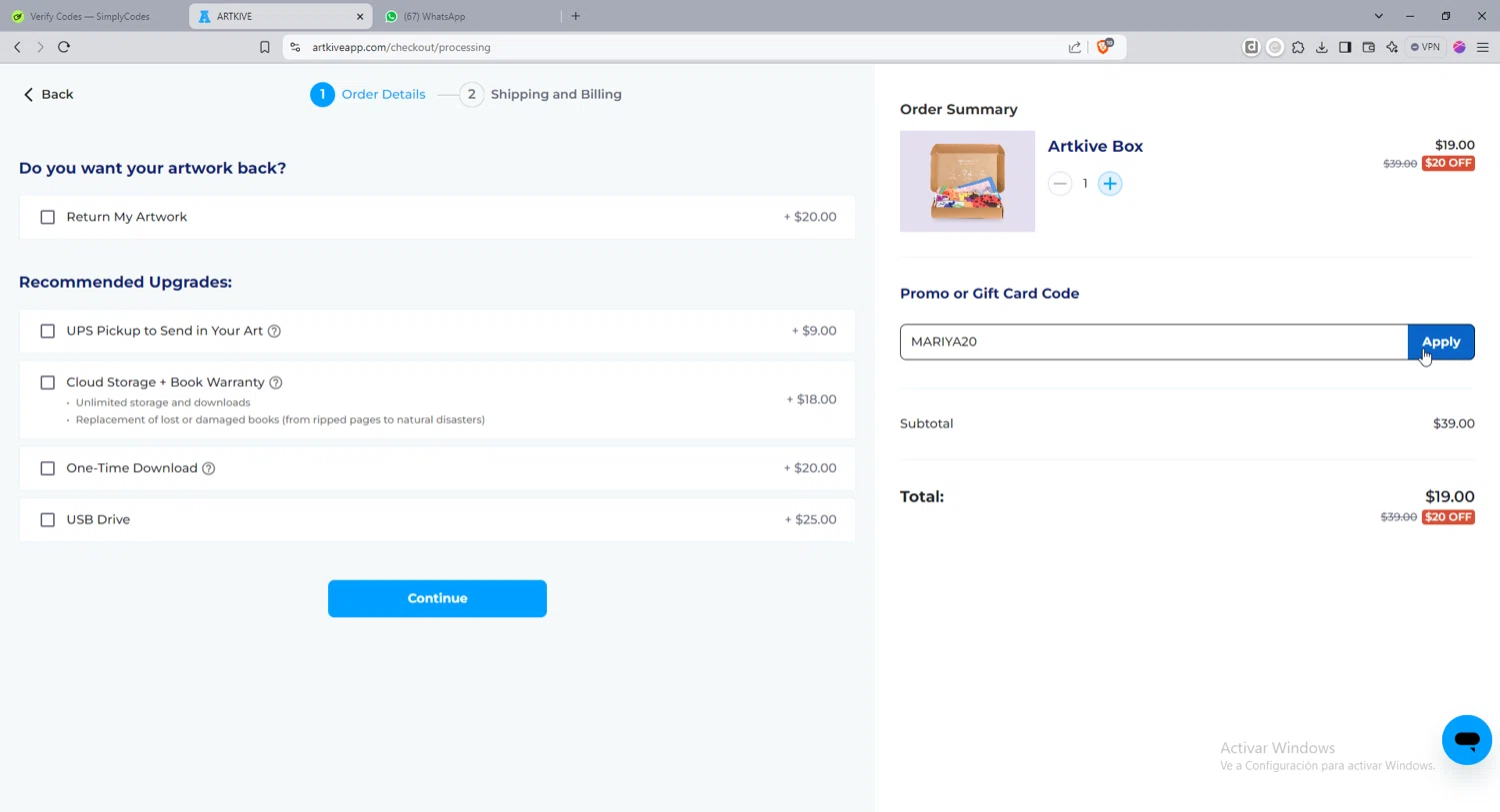where to use Artkive promo code box