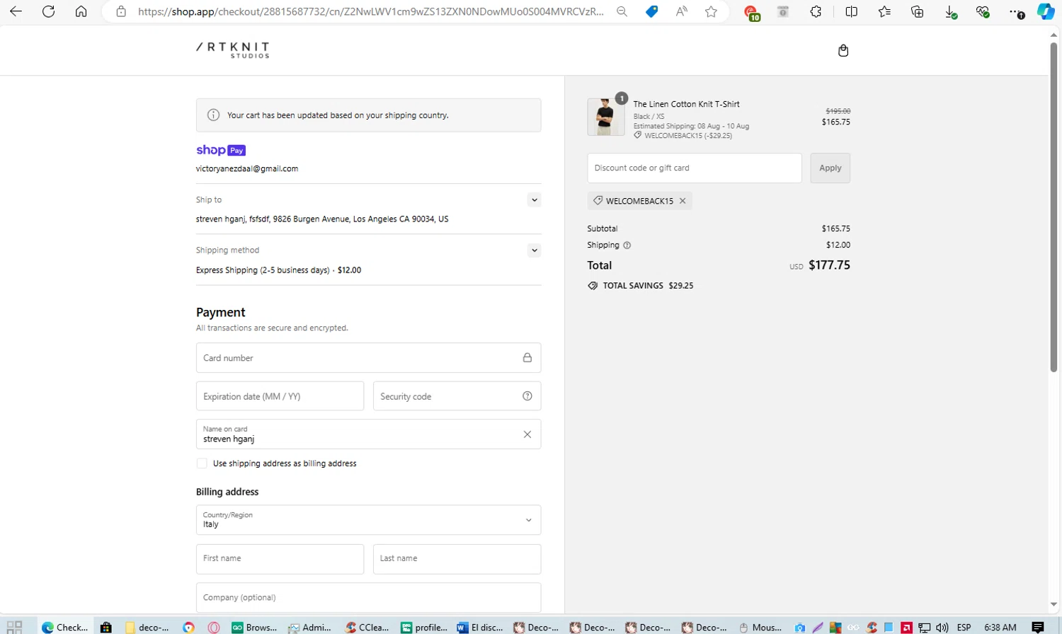 Artknit Studios checkout page showing Artknit Studios promo code box | Screenshot taken by SimplyCodes community member on Aug 6, 2024