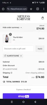 ALMOSTGONE coupon verification screenshot