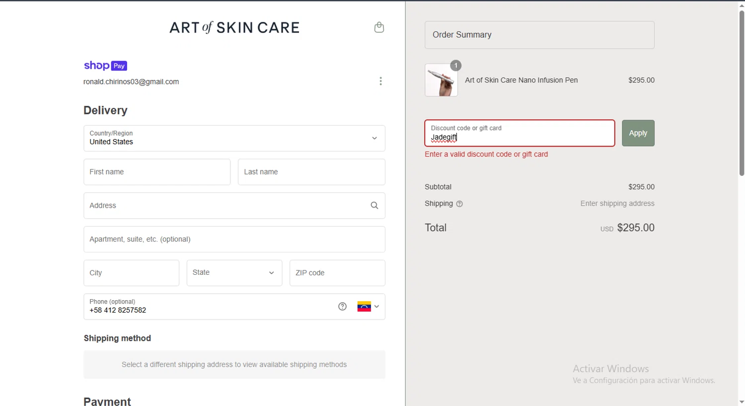 Art Of Skin Care promo code screenshot showing code Jadegift applied at Art Of Skin Care checkout page. Uploaded by SimplyCodes community member PennySage5996 on Mar 19, 2025