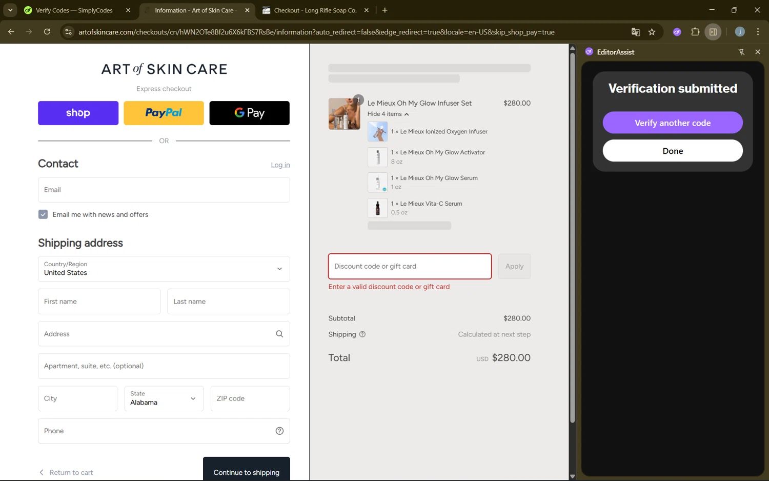 Art Of Skin Care promo code screenshot showing code CHECKUP15 applied at Art Of Skin Care checkout page. Uploaded by SimplyCodes community member frijolito on Aug 30, 2025