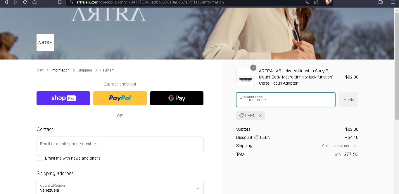 ArtraLab checkout page showing ArtraLab promo code box | Screenshot taken by SimplyCodes community member on Aug 13, 2023