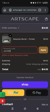 Artscape coupon verification screenshot