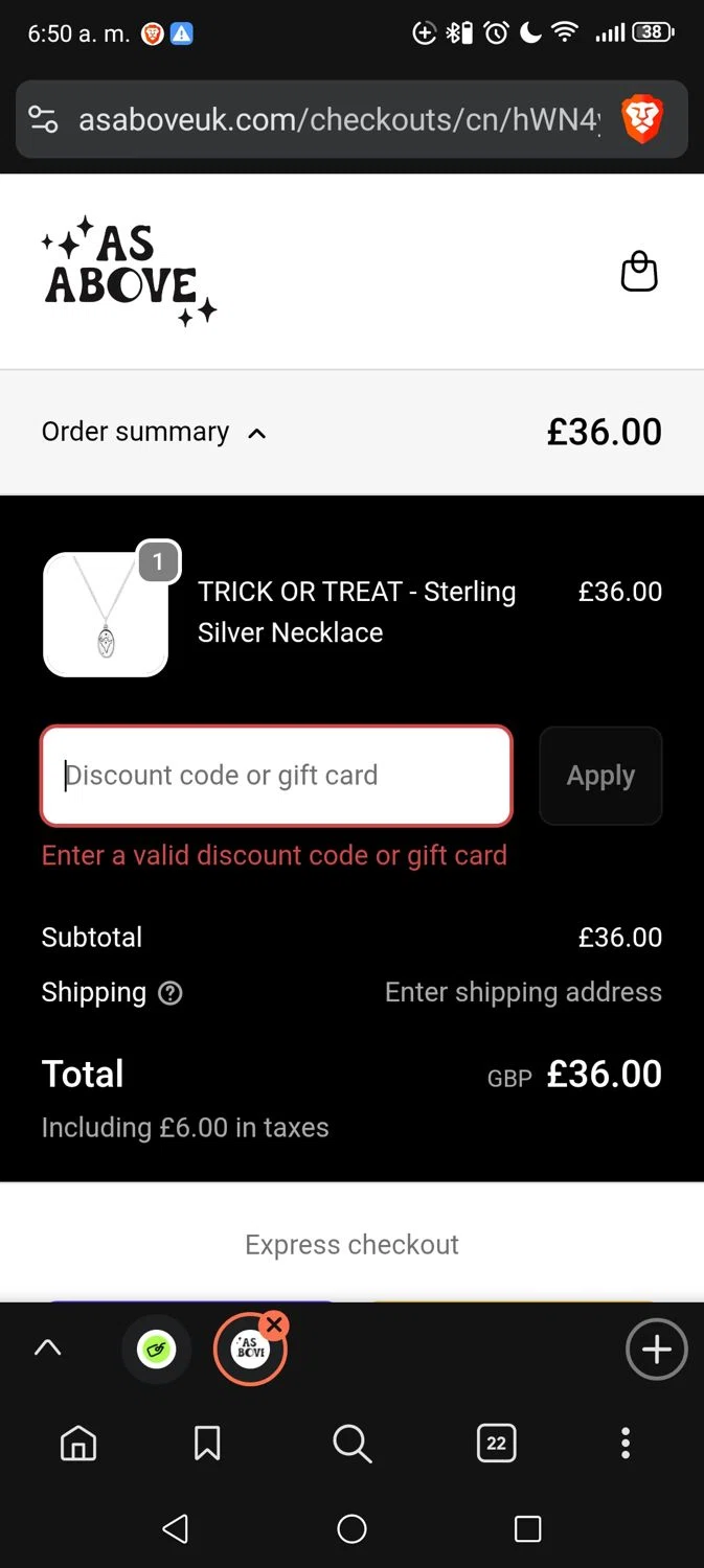 As Above promo code screenshot showing code treat applied at As Above checkout page. Uploaded by SimplyCodes community member Minatonamekaze on Nov 6, 2025