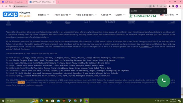 ASAP Tickets Economy checkout page showing ASAP Tickets Economy promo code box | Screenshot taken by SimplyCodes community member on Nov 7, 2023