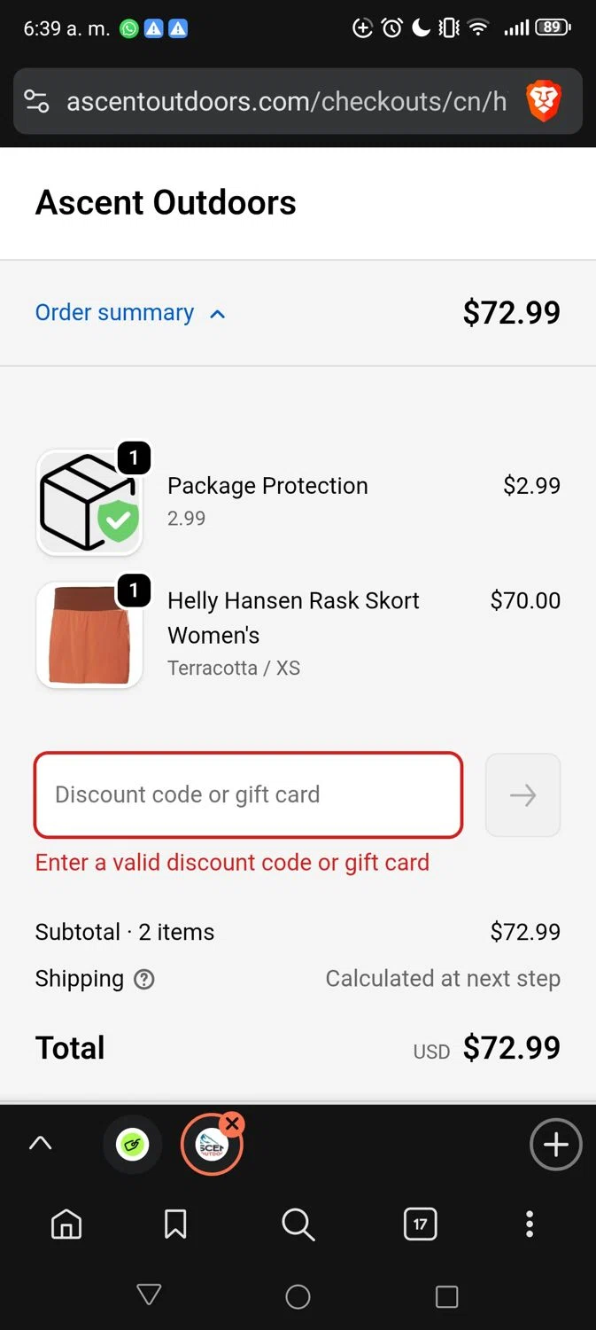 Ascent Outdoors promo code screenshot showing code PBF25 applied at Ascent Outdoors checkout page. Uploaded by SimplyCodes community member Vivachavez on Nov 29, 2025