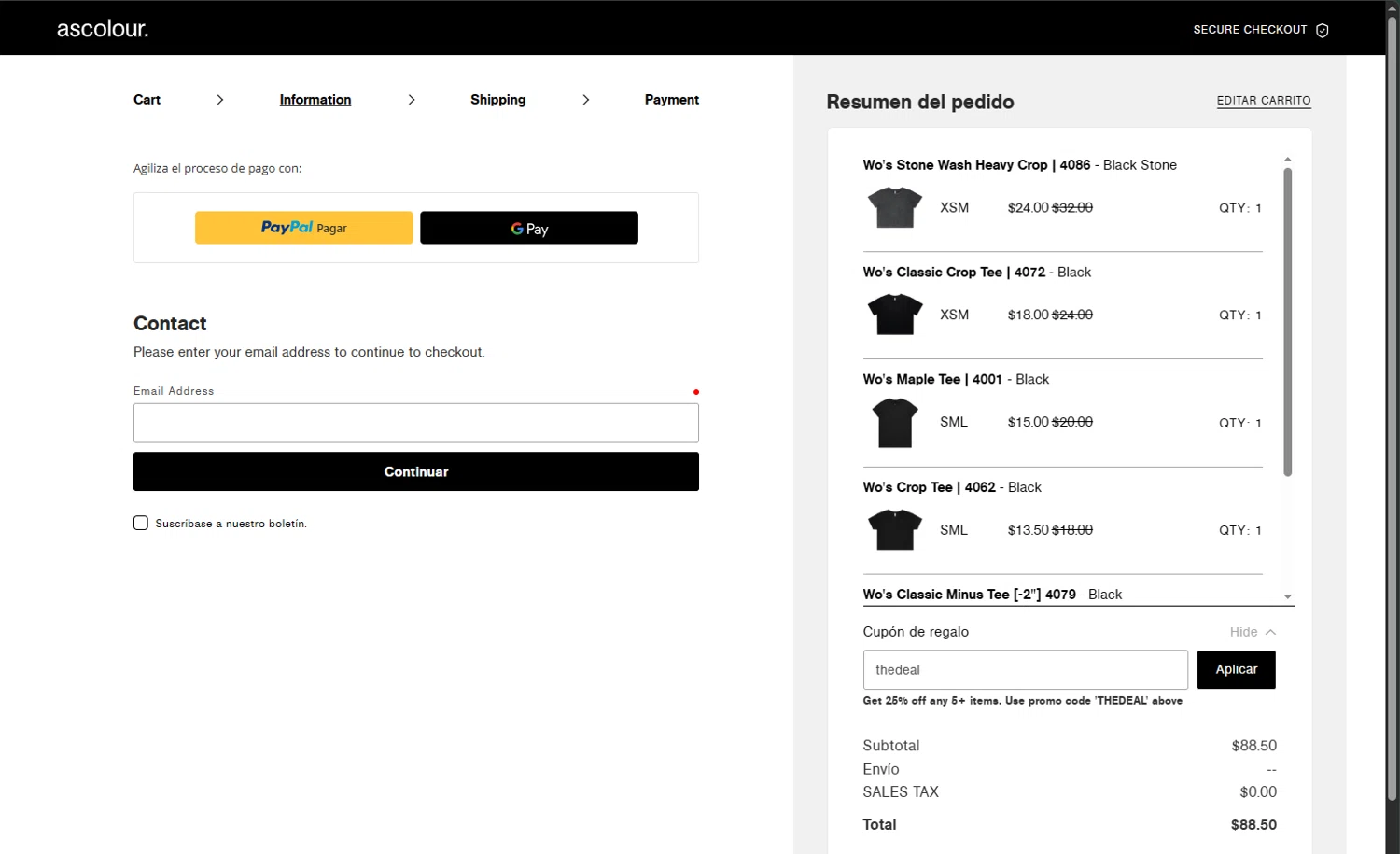 AS Colour checkout page showing AS Colour promo code box | Screenshot taken by SimplyCodes community member on Oct 2, 2025