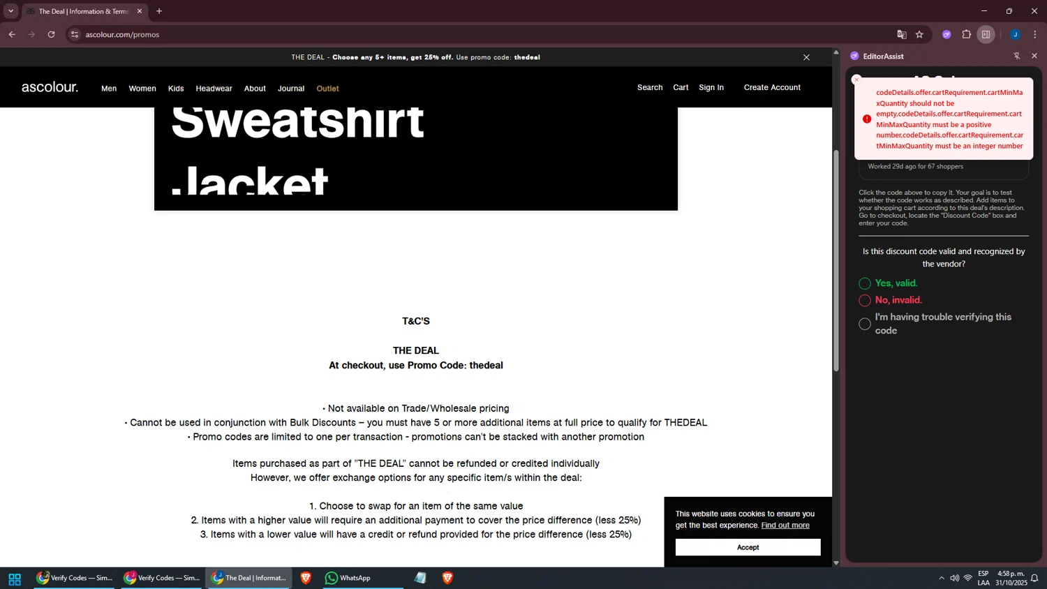 AS Colour checkout page showing AS Colour promo code box | Screenshot taken by SimplyCodes community member on Oct 31, 2025