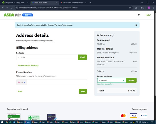 ASDA checkout page showing ASDA discount code box | Screenshot taken by SimplyCodes community member on Aug 20, 2025