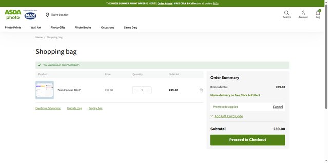 ASDA checkout page showing ASDA discount code box | Screenshot taken by SimplyCodes community member on Jul 18, 2025