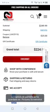 AS Designs coupon verification screenshot
