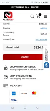 AS Designs coupon verification screenshot