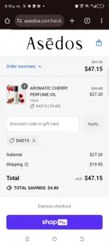 Asēdos coupon verification screenshot
