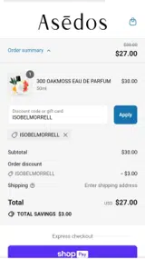 Asēdos coupon verification screenshot