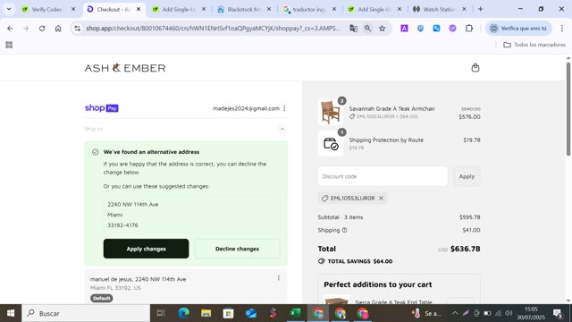 Ash & Ember checkout page showing Ash & Ember discount code box | Screenshot taken by SimplyCodes community member on Jul 30, 2025