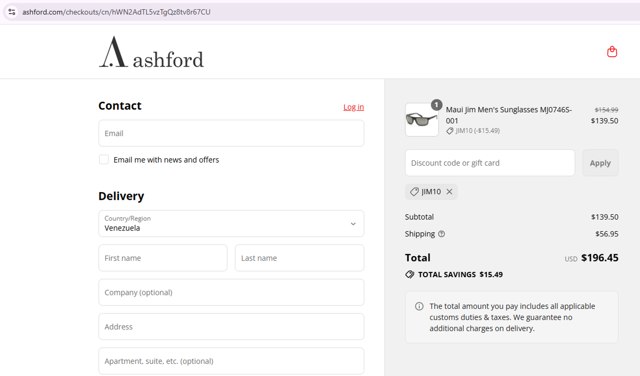 Ashford checkout page showing Ashford coupon code box | Screenshot taken by SimplyCodes community member on Aug 24, 2025